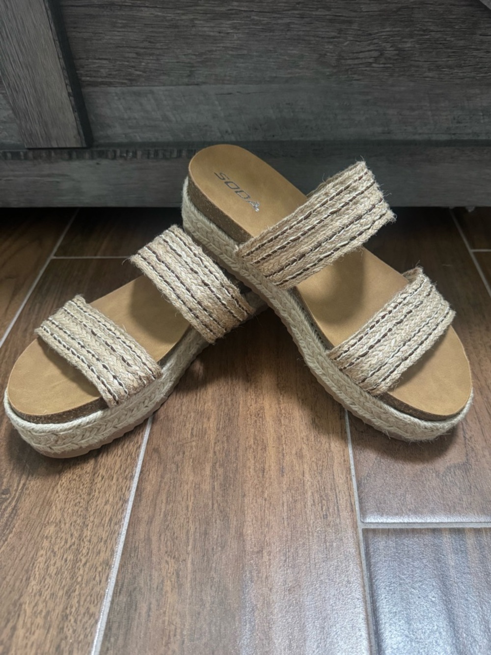 Soda Natural Braided Espadrille Platform Slide Sandals